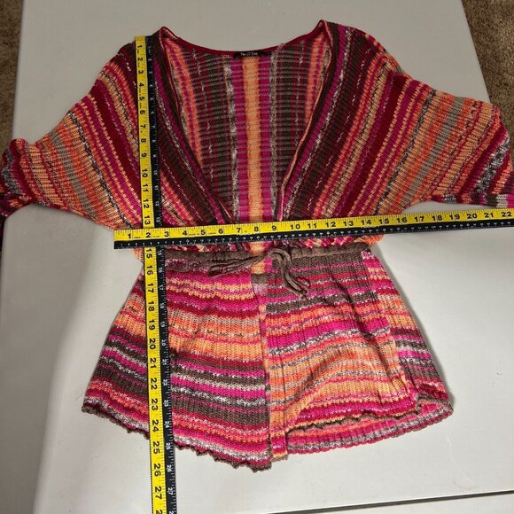NIC+ZOE Cardigan Sweater Womens L Multicolor Stripe Tie Front 3/4 Sleeve Linen - Picture 2 of 9